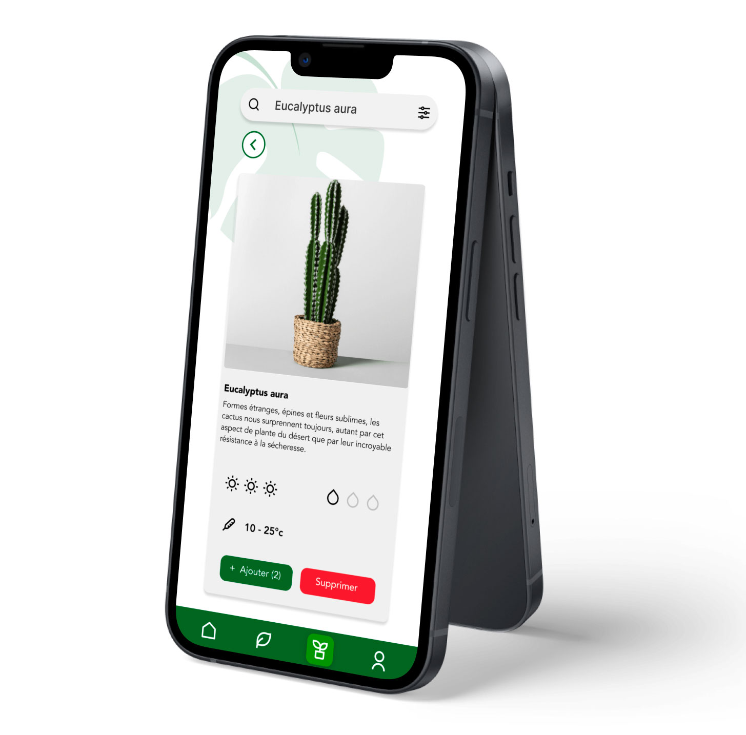 écran d'ajout de plante sur l'application Plant Care