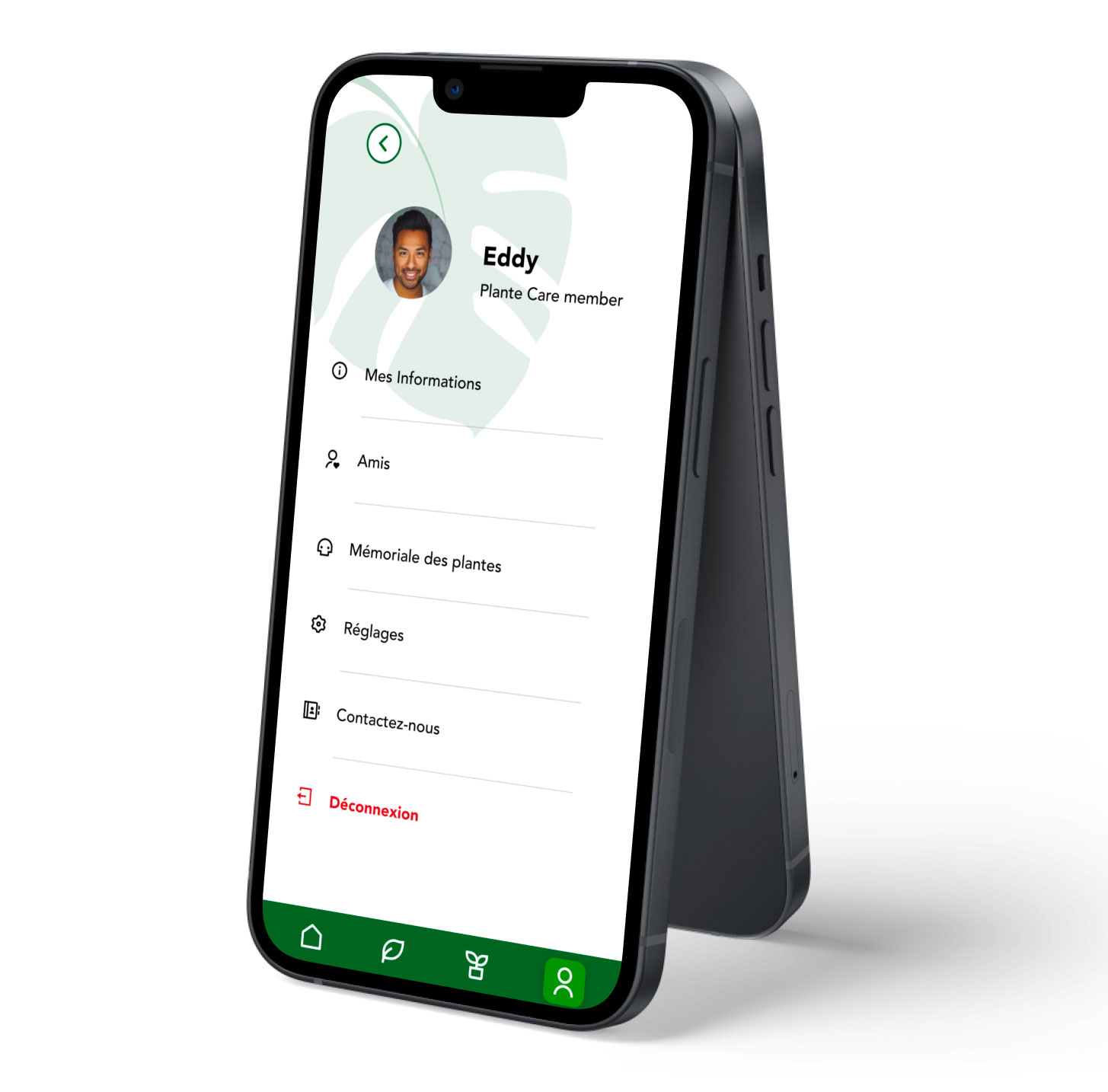 Page utilisateur de l'application Plant Care